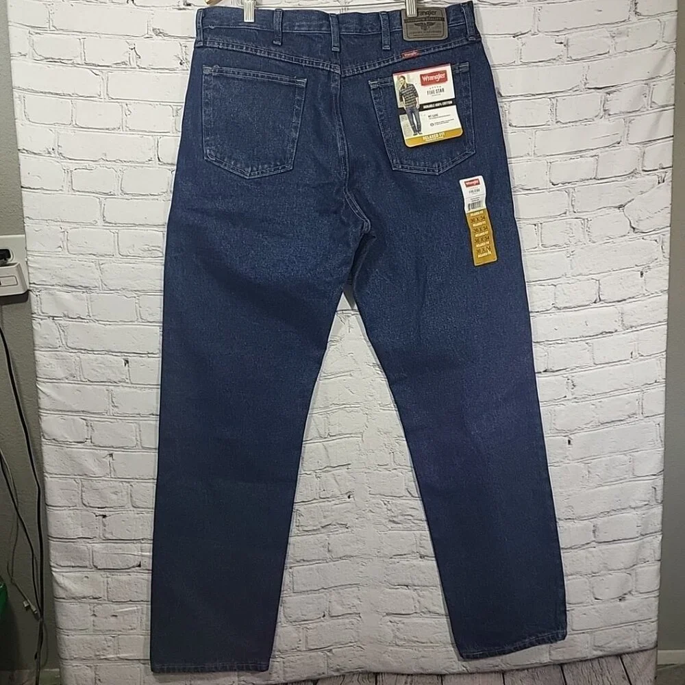 WRANGLER 36 x 34 Jeans Blue RELAXED fit 100%‎ COTTON 5-STAR PREMIUM men's NWT